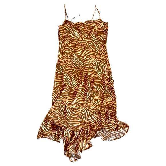 Steve Madden Christina Brown Zebra Satin RUFFLE Handkerchief Slip Dress XL NWT - Picture 7 of 9